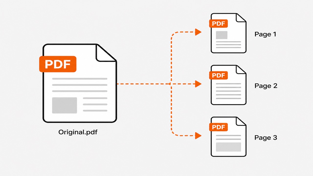 Diagram of one PDF splitting into separate page PDF files