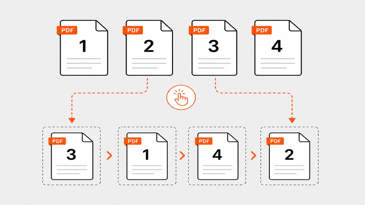 Diagram of PDF pages being reordered by dragging into a new sequence