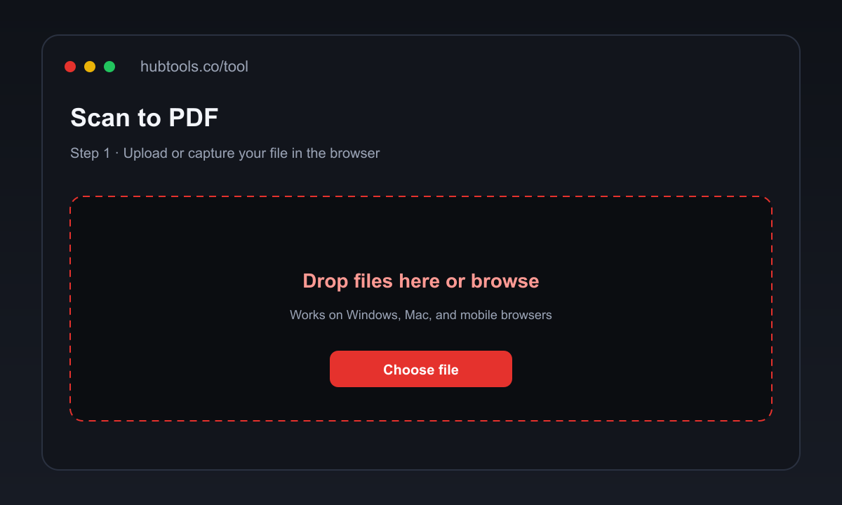 Scan to PDF on HubTools, upload step