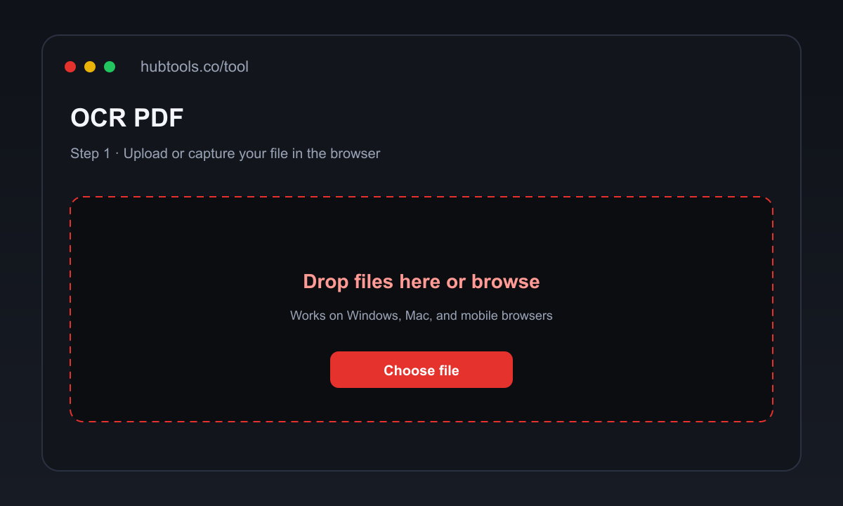 OCR PDF on HubTools, upload step