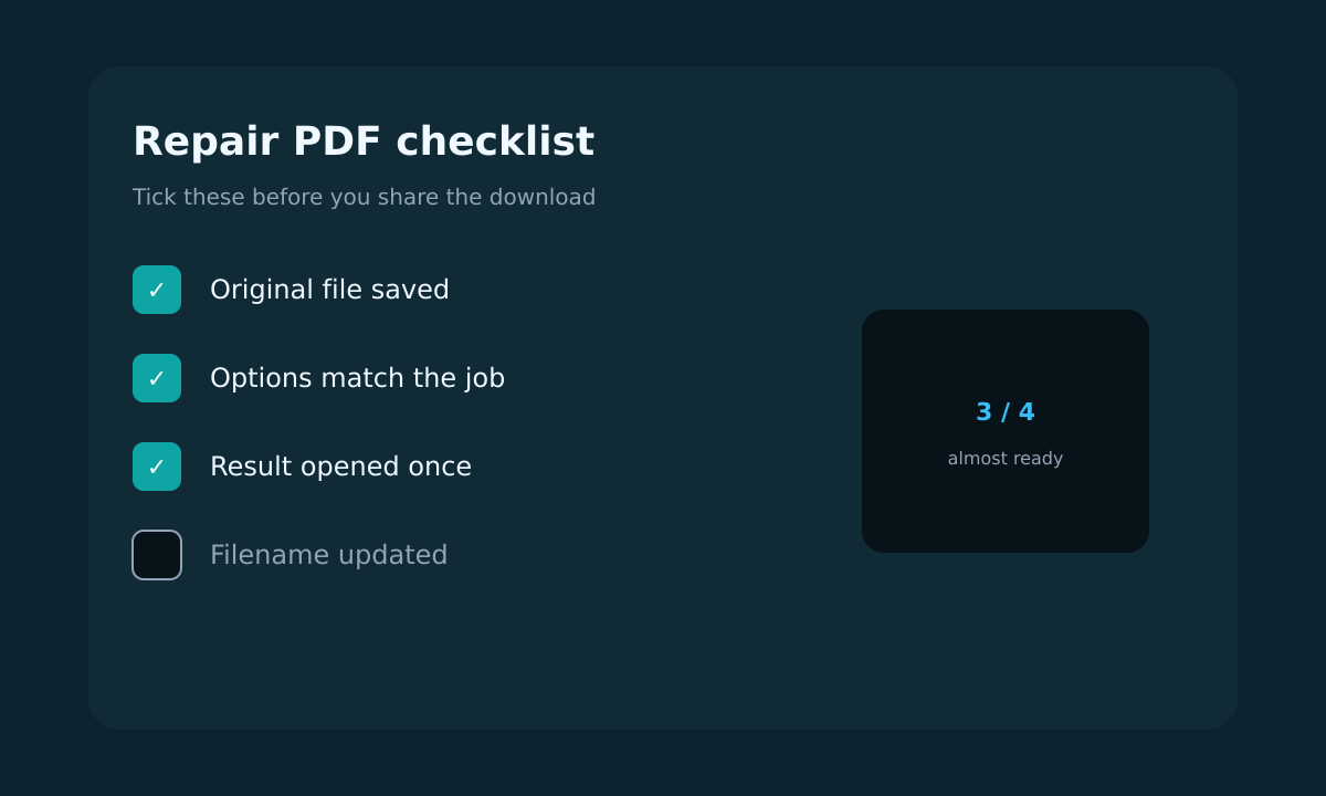 Repair PDF quality checklist