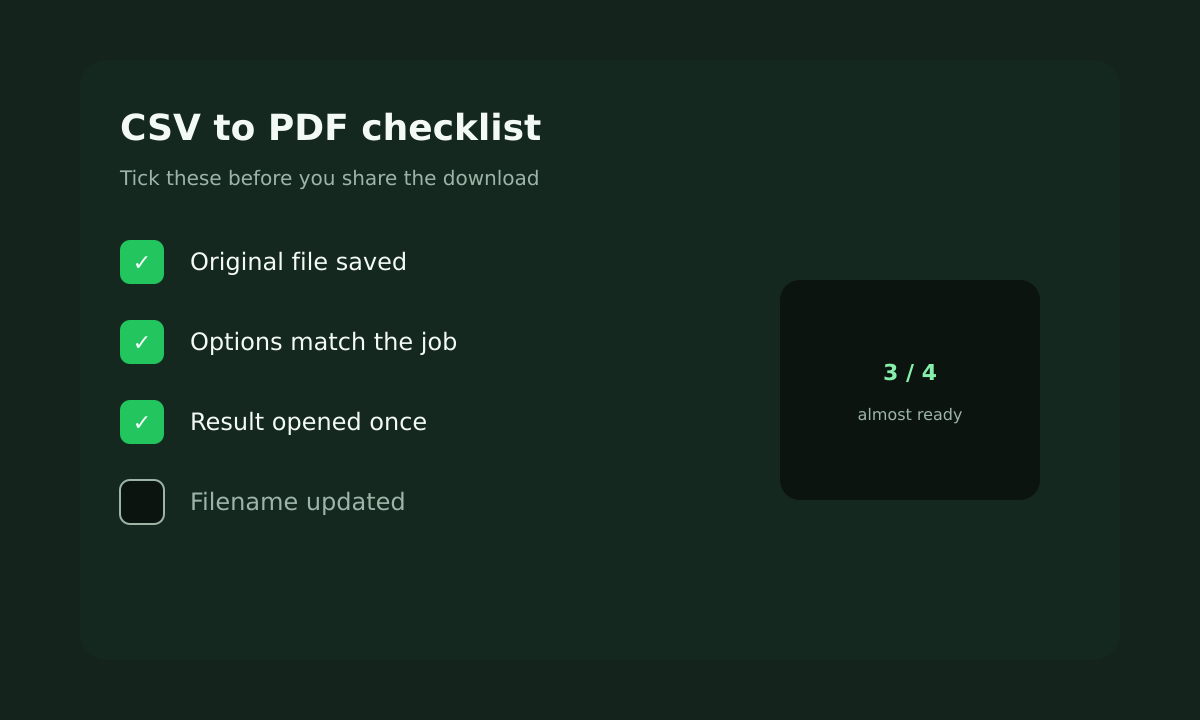 CSV to PDF quality checklist