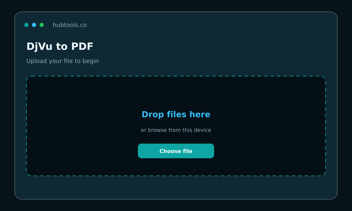 DjVu to PDF on HubTools, upload step
