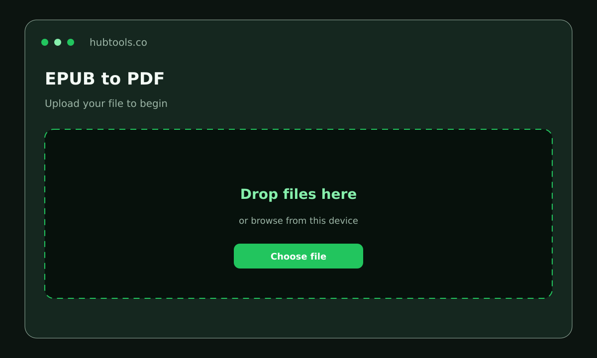 EPUB to PDF on HubTools, upload step