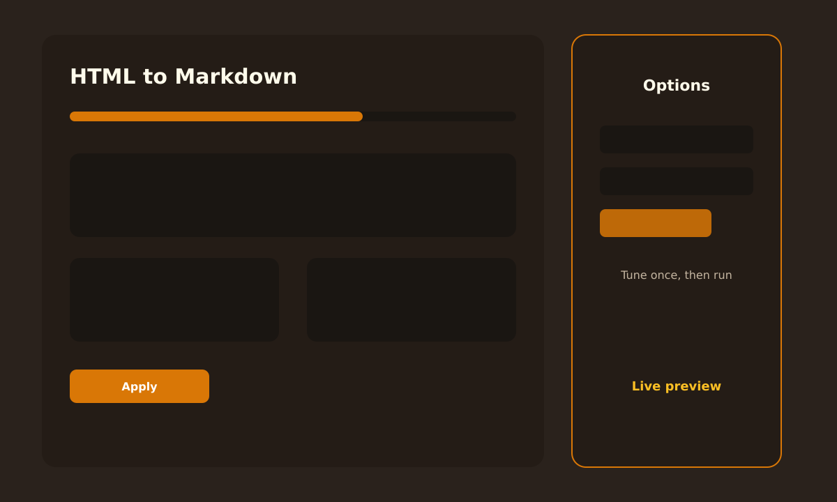 HTML to Markdown options panel
