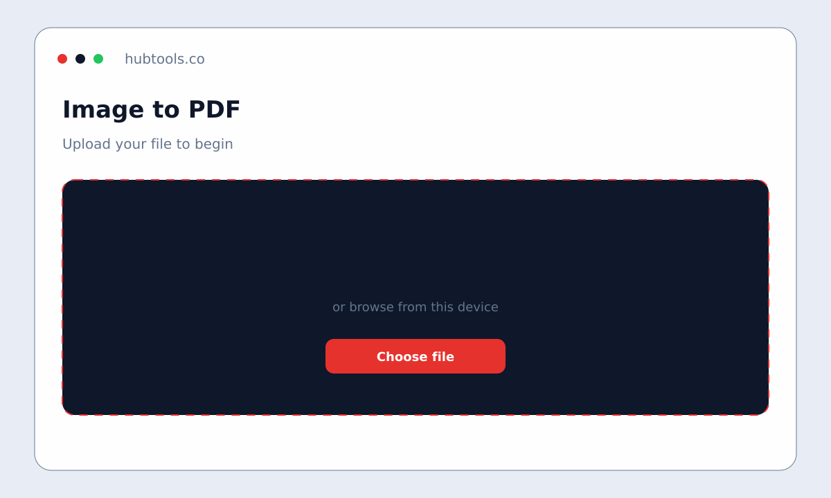 Image to PDF on HubTools, upload step