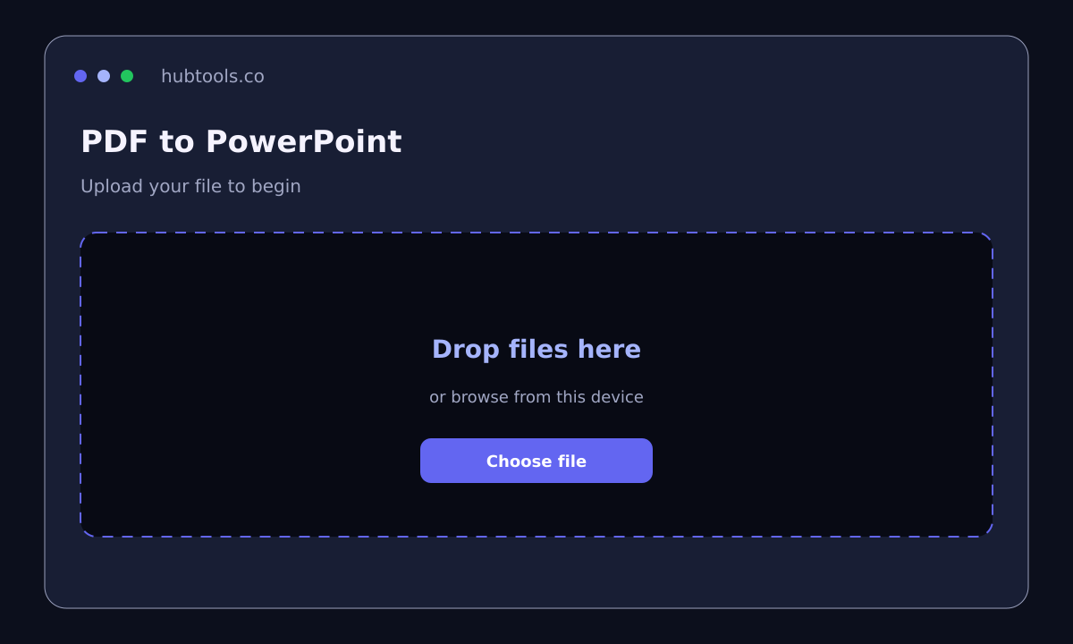 PDF to PowerPoint on HubTools, upload step