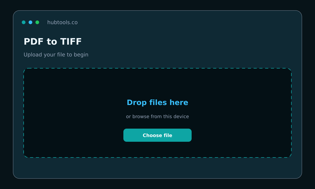 PDF to TIFF on HubTools, upload step