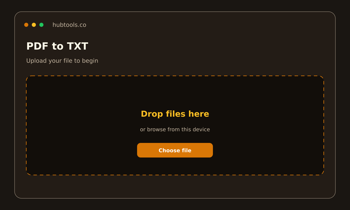 PDF to TXT on HubTools, upload step