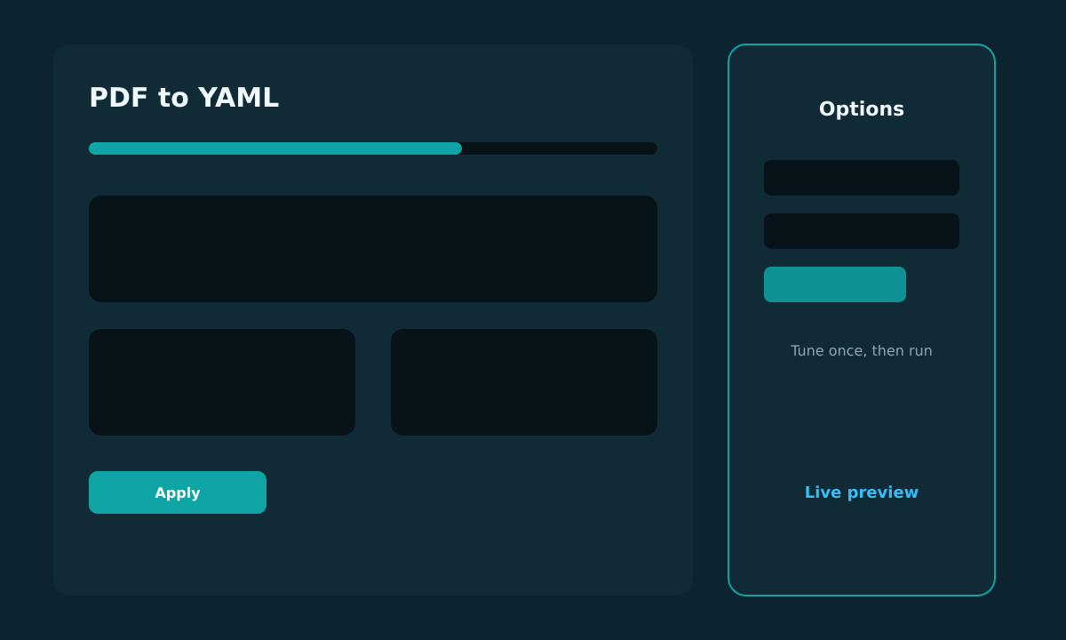 PDF to YAML options panel