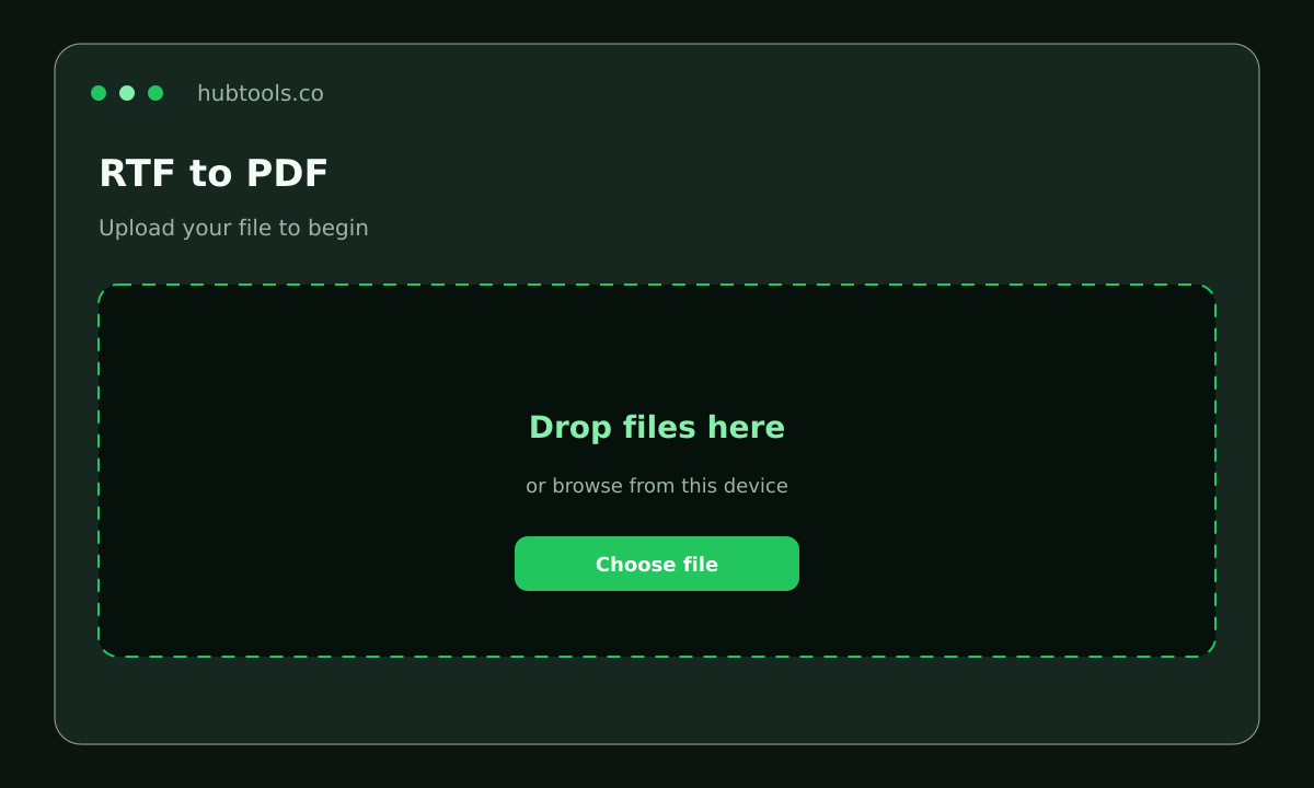 RTF to PDF on HubTools, upload step