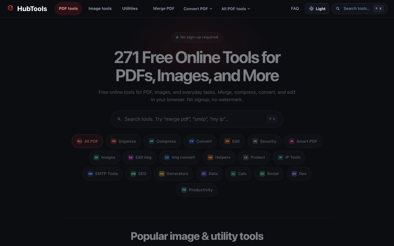 HubTools website screenshot at hubtools.co
