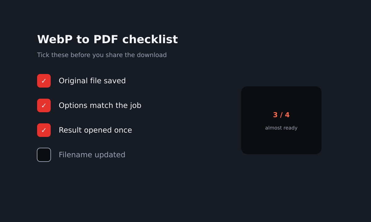 WebP to PDF quality checklist