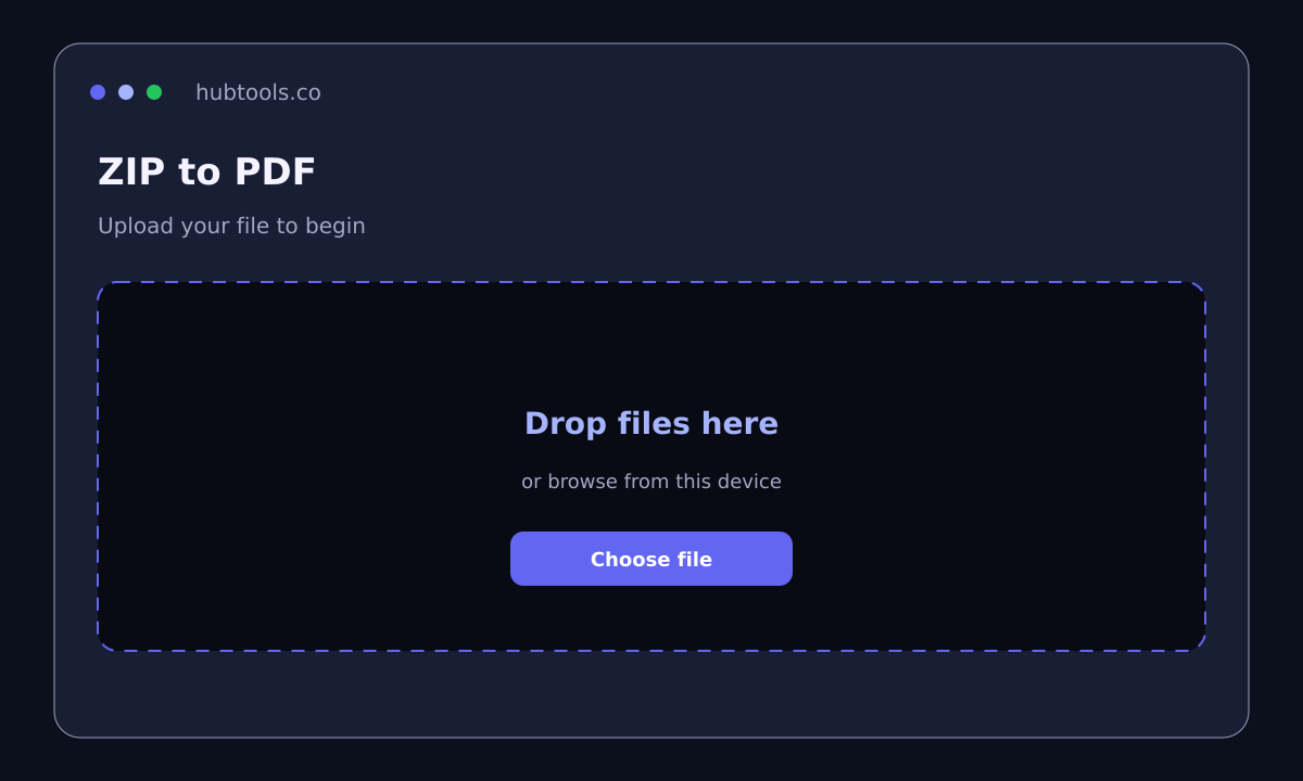 ZIP to PDF on HubTools, upload step