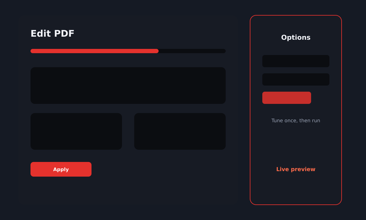 Edit PDF options panel