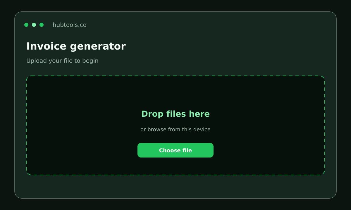 Invoice generator on HubTools, upload step